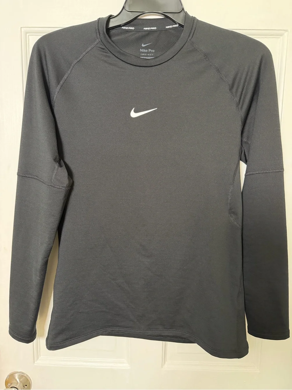 Nike Long-Sleeve Performance Crew in Charcoal with White Swoosh